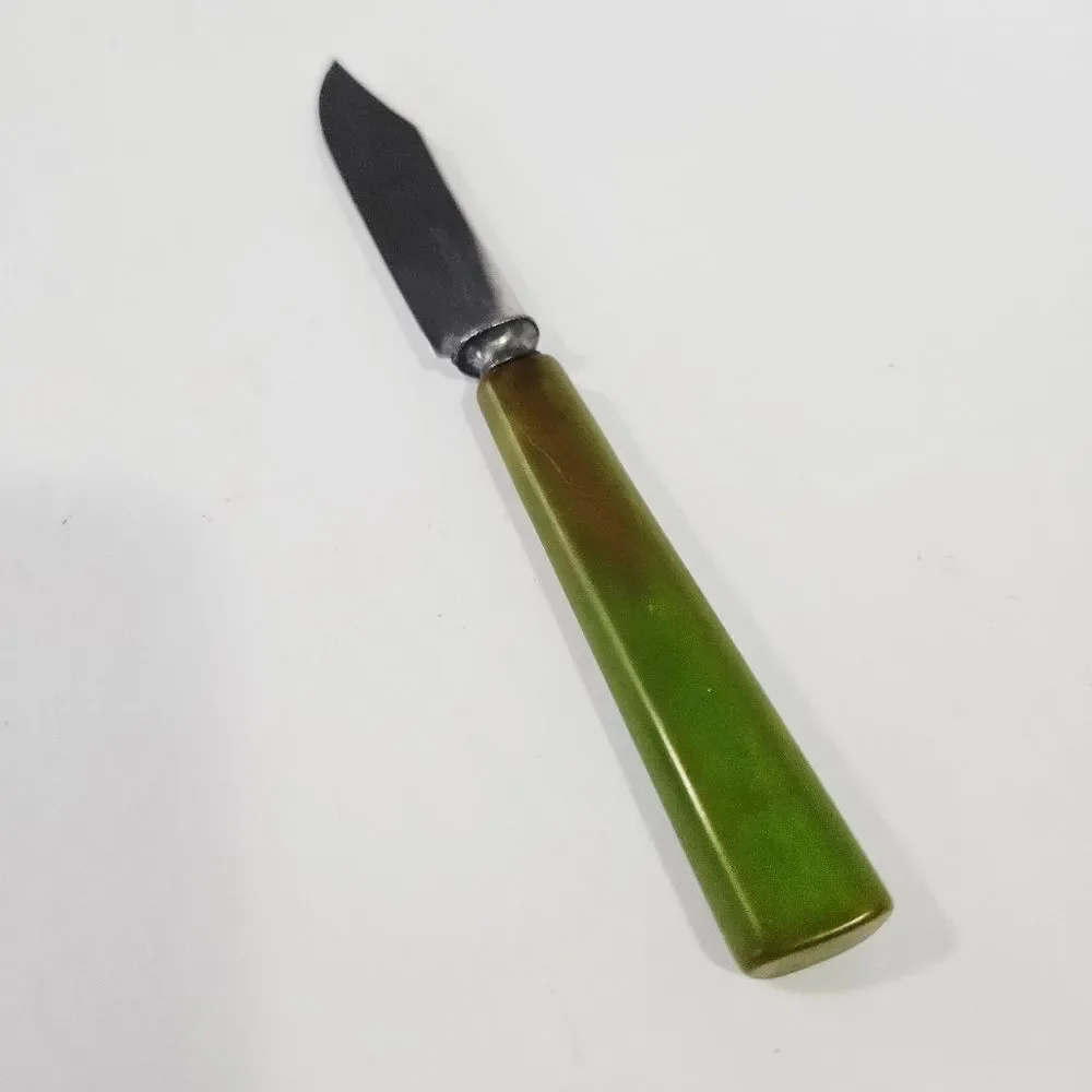 Vintage '30s Avacado Green Marbled Ombre Bakelite Stainless Steel Pairing Knife